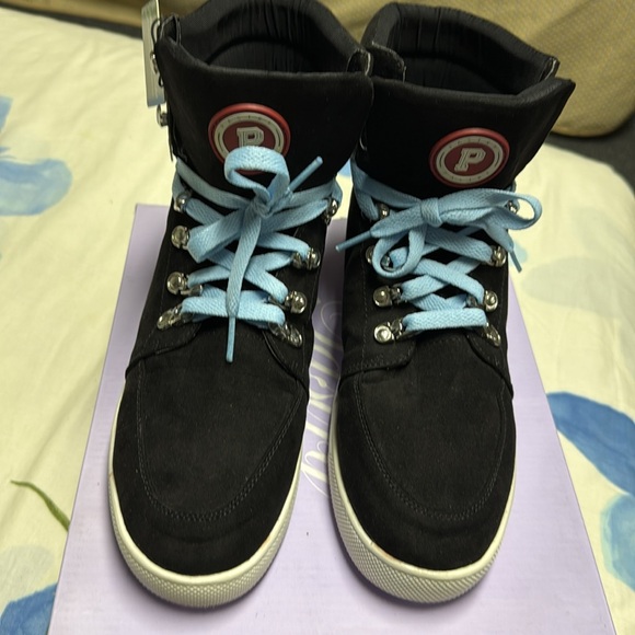 Pastry Riverside sz10 women hi-top dance walking sneaker black suede blue laces - Picture 6 of 16